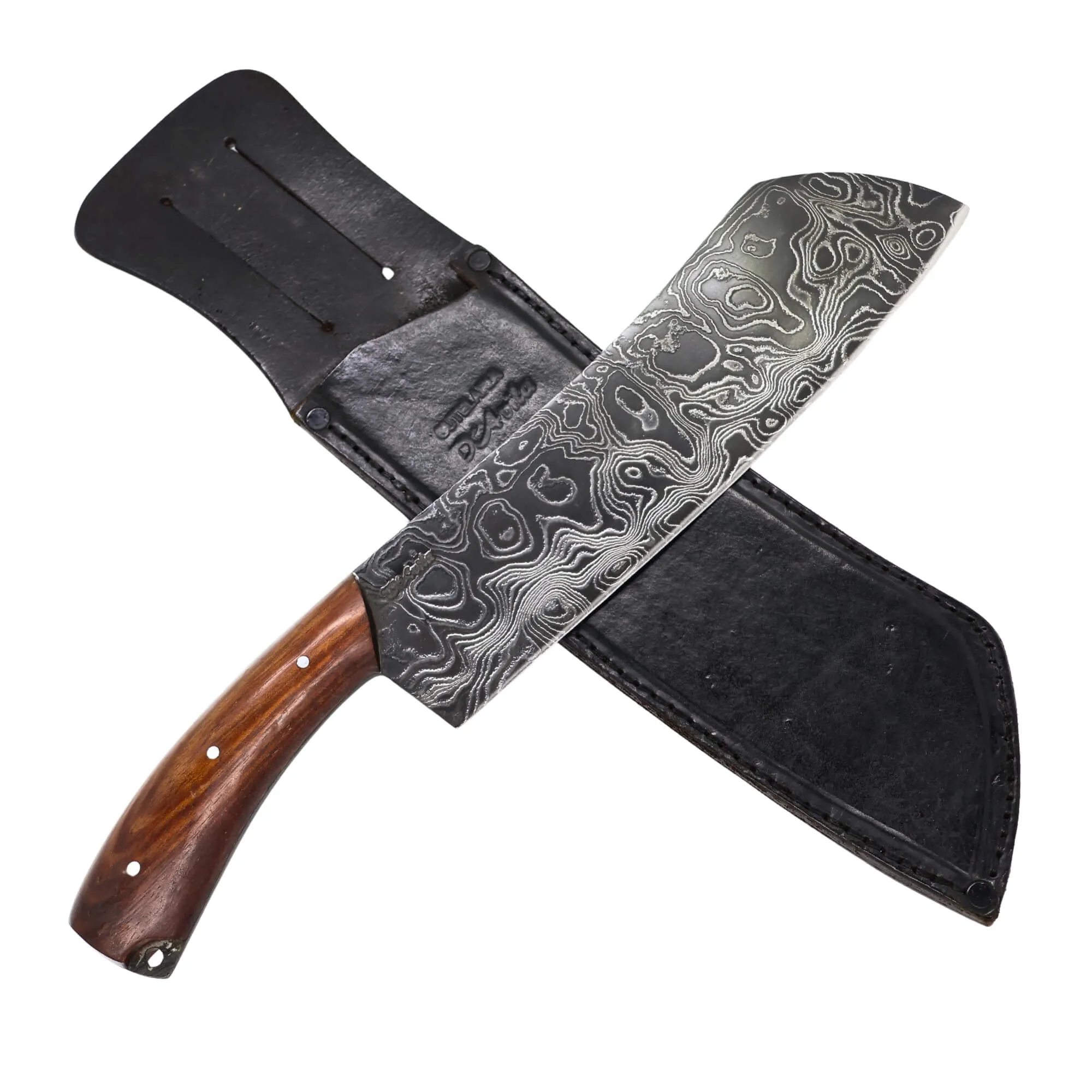 Cutelo Machete 10" em Aço Damasco, Cabo em Madeira