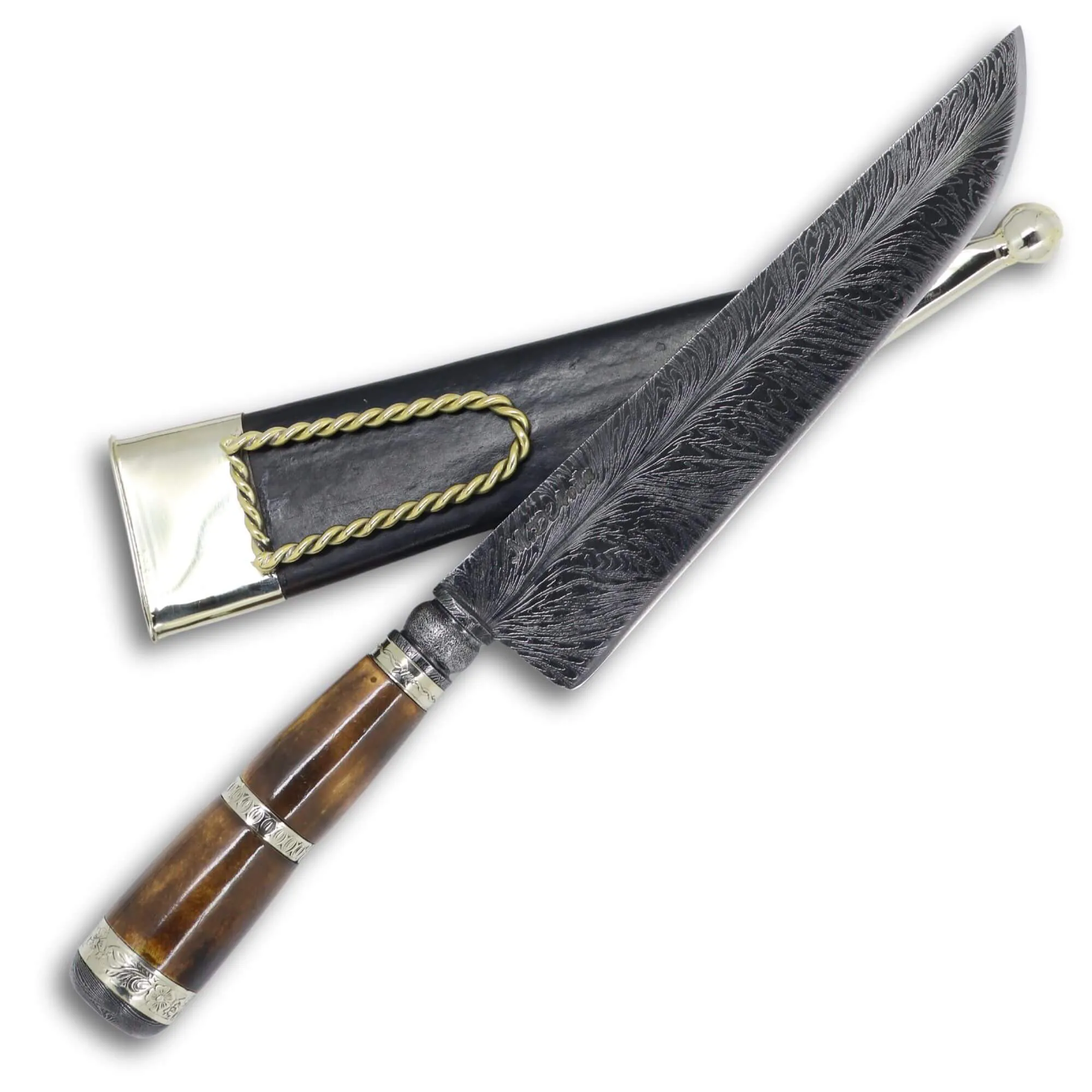 Faca Churrasco Premium M. D'Avila 8" em Aço Damasco, Cabo em Osso Fossilizado com Anel