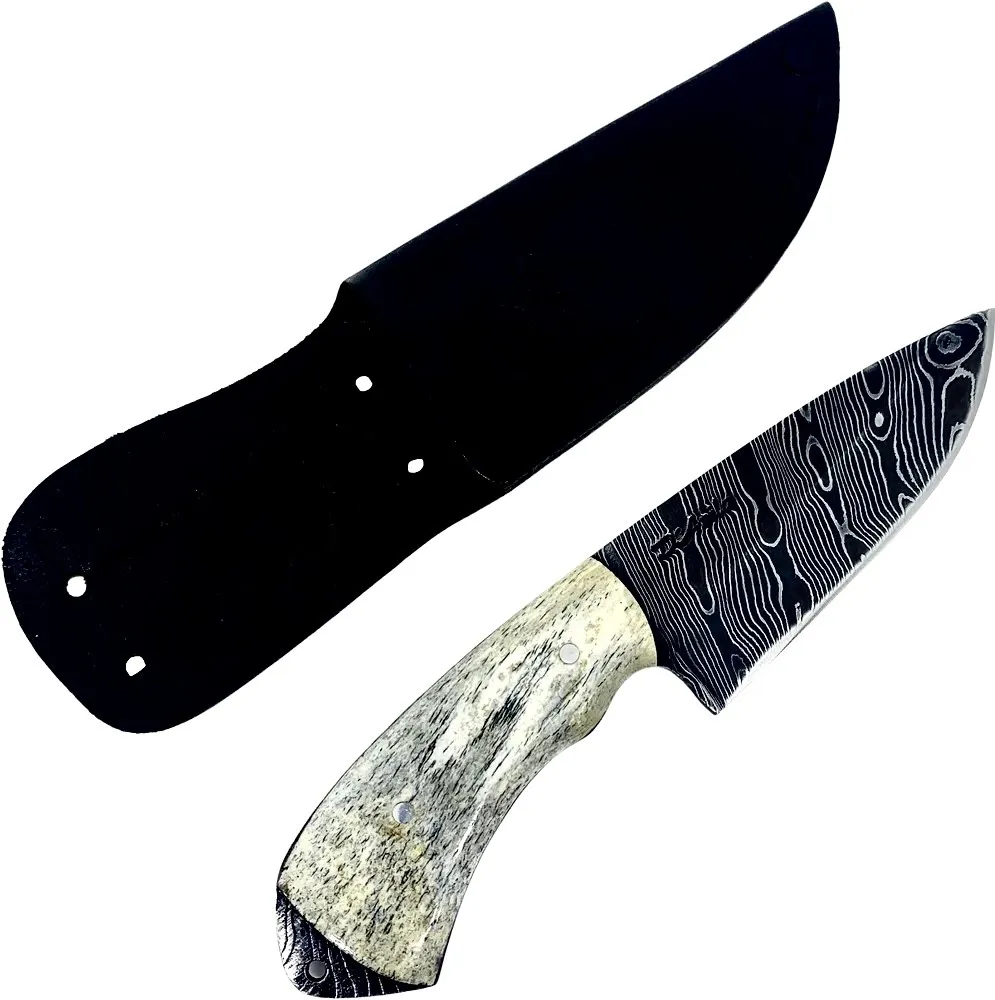 Faca EDC 3" em Aço Damasco, Cabo em Osso Fossilizado.