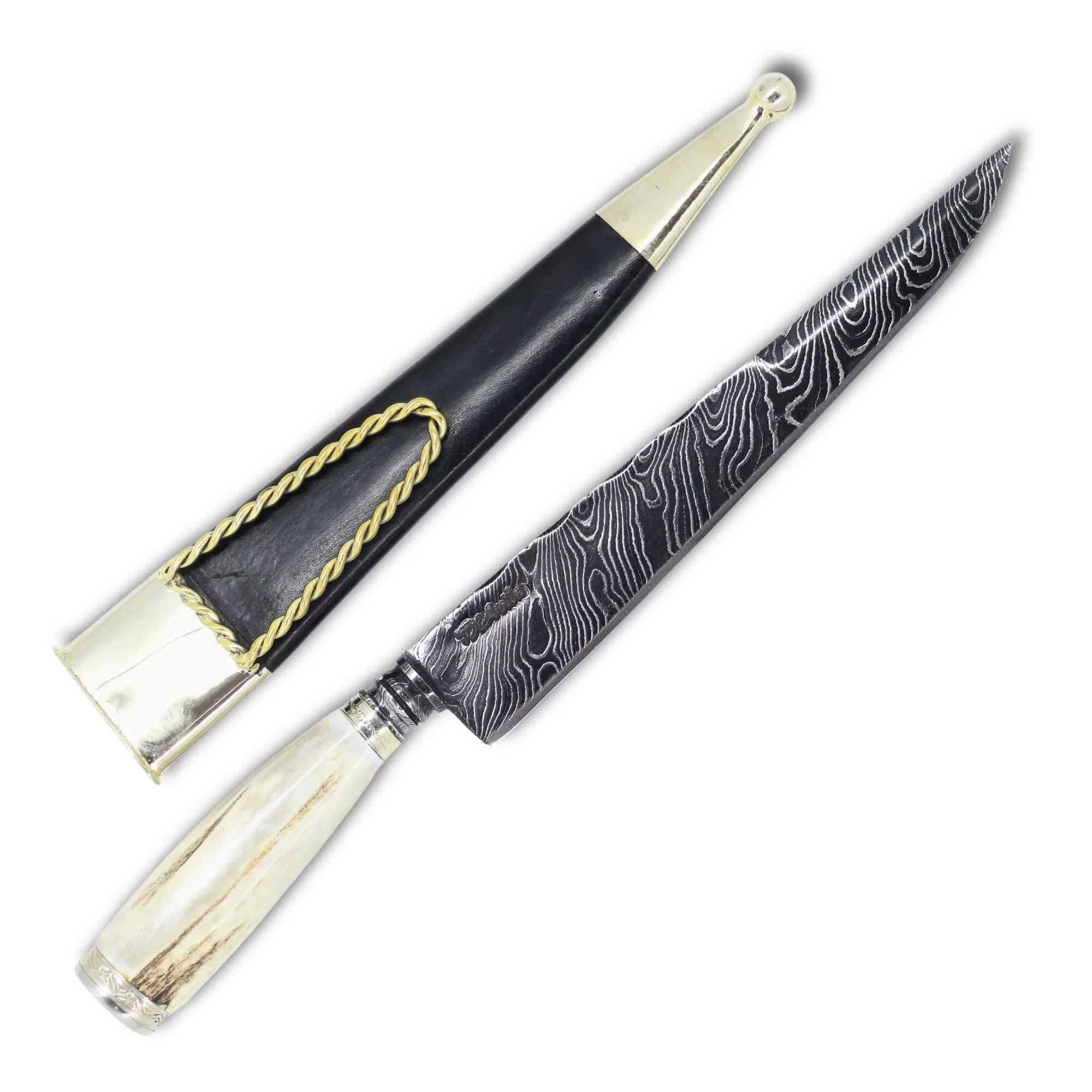 Faca Gaúcha Torneada 8" em Aço Damasco, Cabo em Chifre de Cervo.