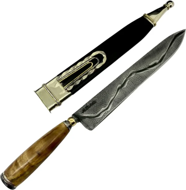 Faca Churrasco Premium M. D'Avila 10" em aço damasco, cabo em madeira.